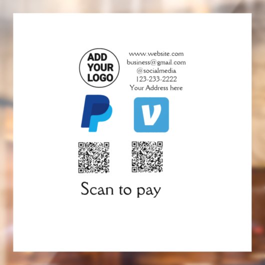 Venmo PayPal-Scan zu zahlen q oder Code-Logo-Text Fensteraufkleber (Blatt 2)