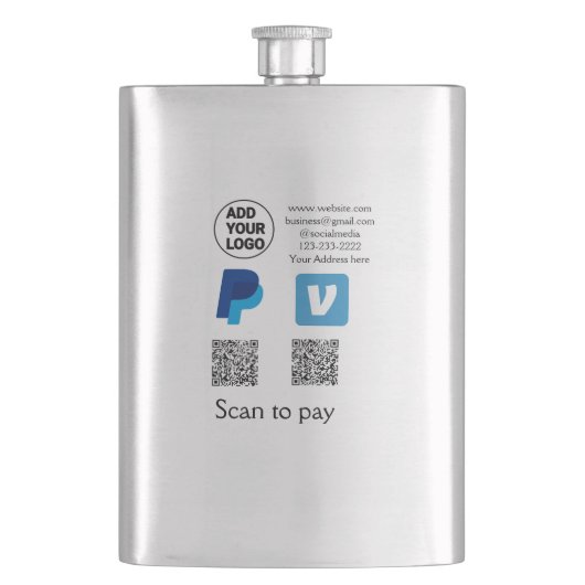 Venmo PayPal-Scan zu zahlen q oder Code-Logo-Text Flachmann (Vorderseite)