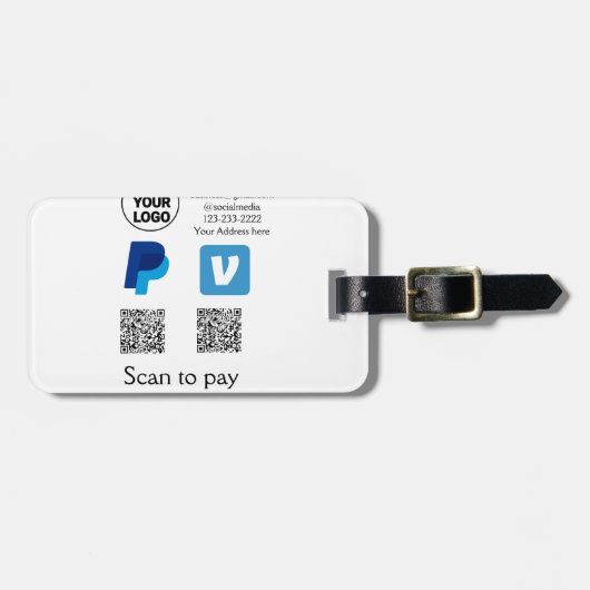 Venmo PayPal-Scan zu zahlen q oder Code-Logo-Text Gepäckanhänger (Vorderseite horizontal)
