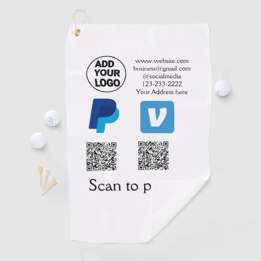 Venmo PayPal-Scan zu zahlen q oder Code-Logo-Text Golfhandtuch (Insitu)