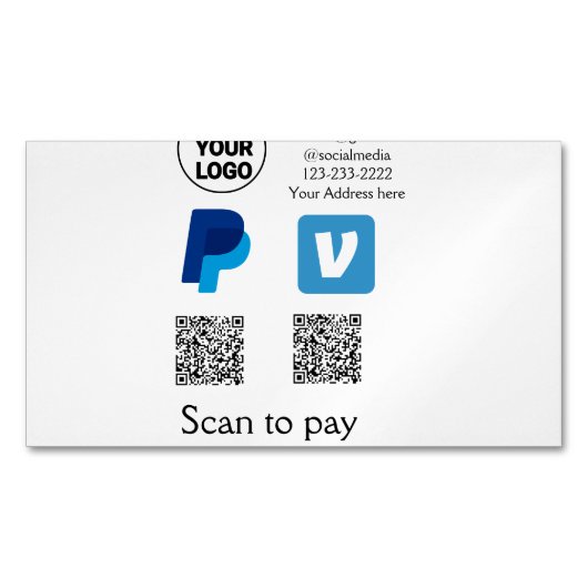 Venmo PayPal-Scan zu zahlen q oder Code-Logo-Text Magnetische Visitenkarte (Vorderseite)
