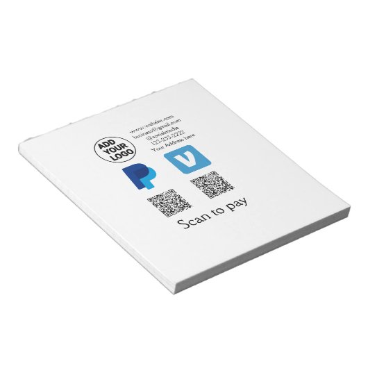 Venmo PayPal-Scan zu zahlen q oder Code-Logo-Text Notizblock (angewinkelt)