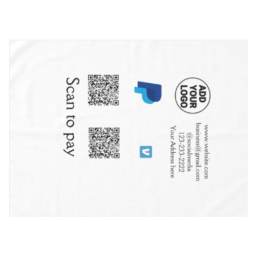Venmo PayPal-Scan zu zahlen q oder Code-Logo-Text Tischdecke (Vorderseite (Horizontal))