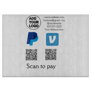 Venmo PayPal Scan zum Bezahlen QR-Code-Logo-Text n Schneidebrett