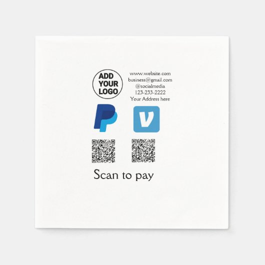 Venmo PayPal Scan zum Bezahlen QR-Code-Logo-Text n Serviette (Vorderseite)