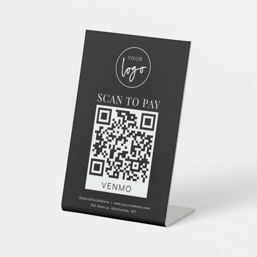 Venmo QR Code Bezahlung Minimaler schwarzer Logos  Sockelschild (Vorderseite)