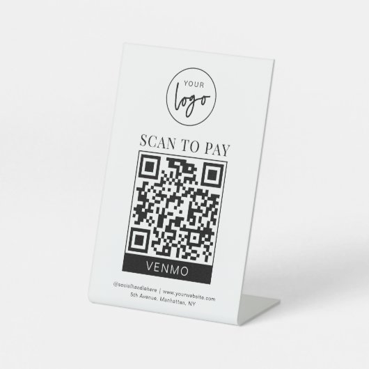 Venmo QR Code Bezahlung Minimalistische Logo Scan  Sockelschild (Vorderseite)