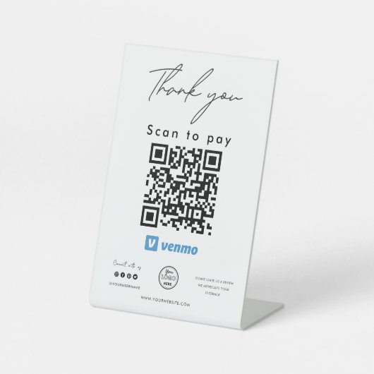 Venmo QR Code Logo Scan to Pay Vielen Dank Sockelschild (Vorderseite)