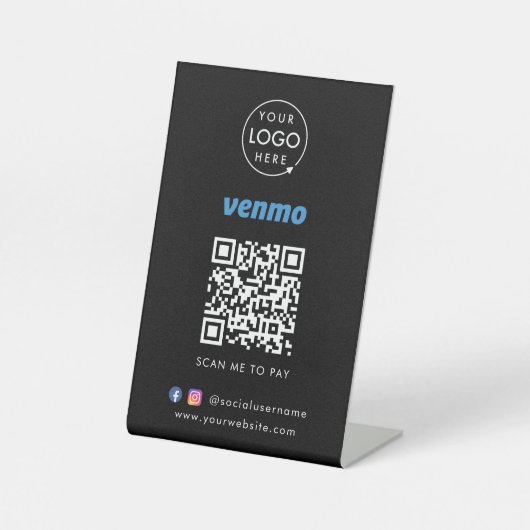 Venmo QR Code Payment Black Scan to Pay Business Sockelschild (Vorderseite)
