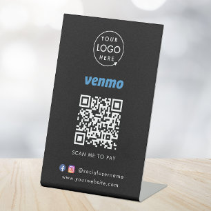 Venmo QR Code Payment Black Scan to Pay Business Sockelschild