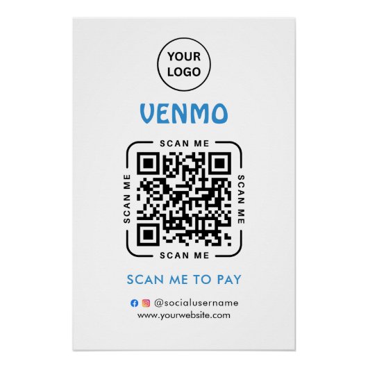 Venmo QR Code Payment | Scan to Pay Business Logo Poster (Vorderseite)