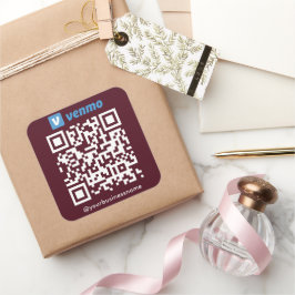 Venmo QR Code Payment Scan zur Bezahlung Burgund Quadratischer Aufkleber