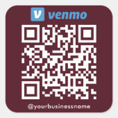 Venmo QR Code Payment Scan zur Bezahlung Burgund Quadratischer Aufkleber (Vorderseite)
