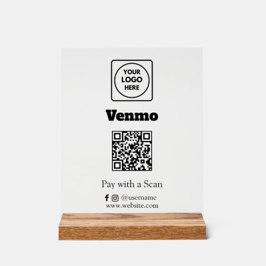 Venmo QR Code | Scan to Pay Custom Business Logo Acrylschild (Vorderseite)