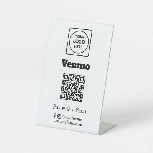 Venmo QR Code | Scan to Pay Custom Business Logo Sockelschild (Vorderseite)