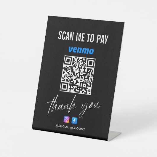 VENMO QR CODE SCAN ZU BEZAHLEN DANK SCHWARZ SOCKELSCHILD (Vorderseite)