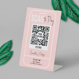 Venmo QR Code Zahlung Blush Pink Logo Scanner Sockelschild