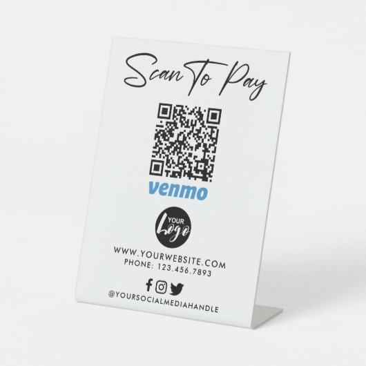 Venmo QR Code Zahlung | Logo scannen, um zu zahlen Sockelschild (Vorderseite)