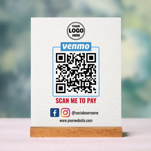 Venmo QR Code Zahlung | Recherche, um Unternehmen Acrylschild (Neutral)