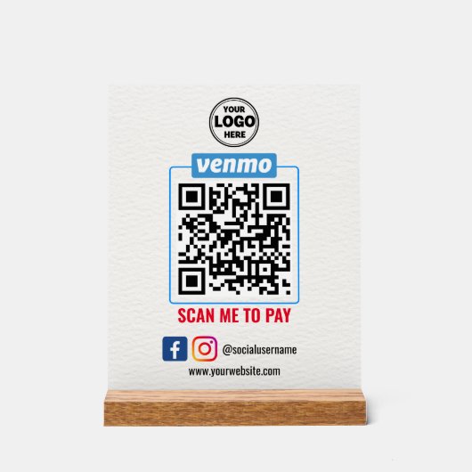 Venmo QR Code Zahlung | Recherche, um Unternehmen Acrylschild (Vorderseite)