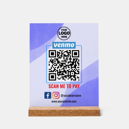 Venmo QR Code Zahlung | Recherche, um Unternehmen Acrylschild (Vorderseite)