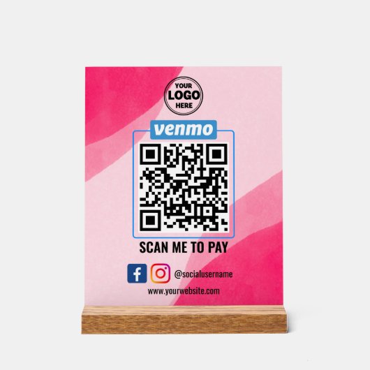 Venmo QR Code Zahlung | Recherche, um Unternehmen Acrylschild (Vorderseite)