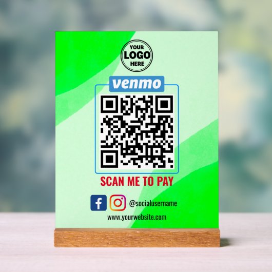 Venmo QR Code Zahlung | Recherche, um Unternehmen Acrylschild (Neutral)