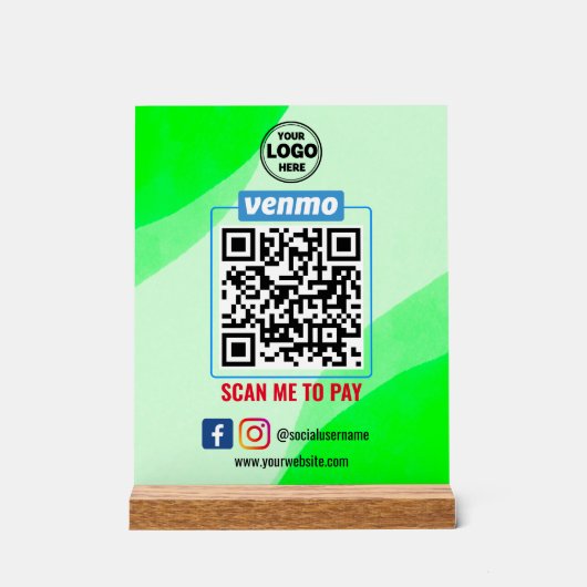 Venmo QR Code Zahlung | Recherche, um Unternehmen Acrylschild (Vorderseite)