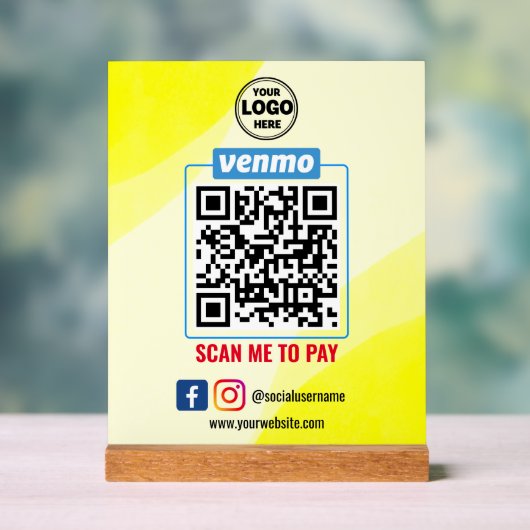 Venmo QR Code Zahlung | Recherche, um Unternehmen Acrylschild (Neutral)