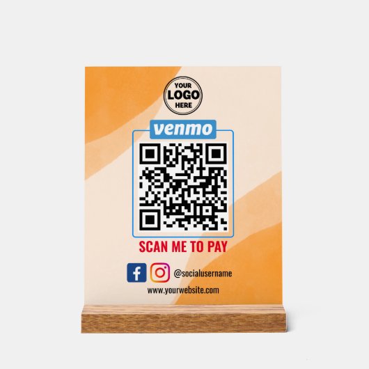 Venmo QR Code Zahlung | Recherche, um Unternehmen Acrylschild (Vorderseite)