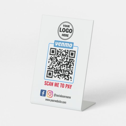Venmo QR Code Zahlung | Recherche, um Unternehmen Sockelschild (Vorderseite)