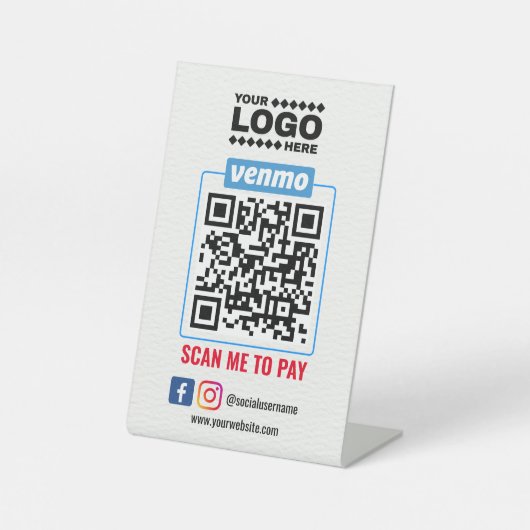 Venmo QR Code Zahlung | Recherche, um Unternehmen Sockelschild (Vorderseite)
