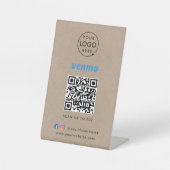 Venmo QR Code Zahlung | Rustikales Kraft-Logo Sockelschild (Vorderseite)