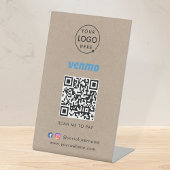 Venmo QR Code Zahlung | Rustikales Kraft-Logo Sockelschild