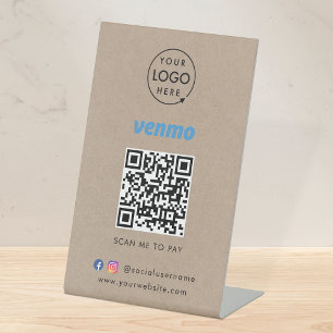 Venmo QR Code Zahlung Rustikales Kraft-Logo Sockelschild
