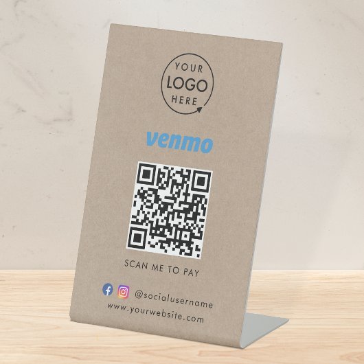 Venmo QR Code Zahlung | Rustikales Kraft-Logo Sockelschild