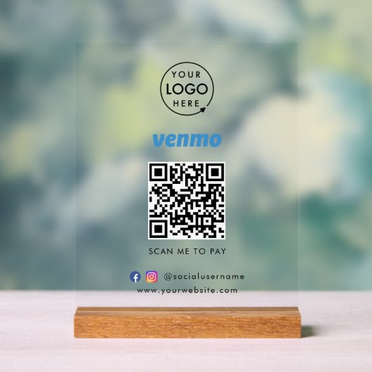 Venmo QR Code Zahlung | Scan to Pay Business Logo Acrylschild (Neutral)