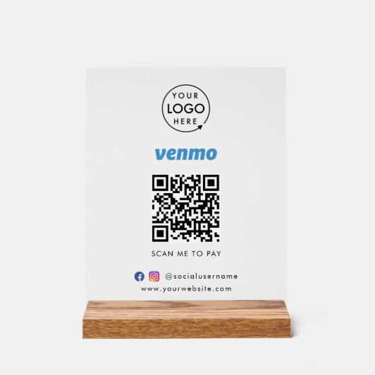 Venmo QR Code Zahlung | Scan to Pay Business Logo Acrylschild (Vorderseite)
