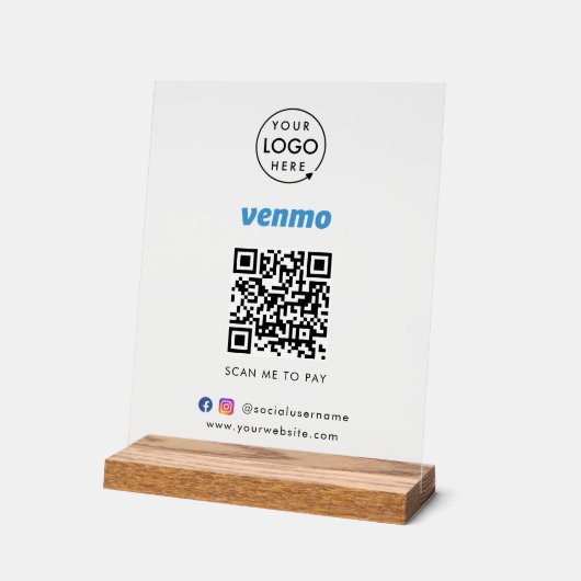 Venmo QR Code Zahlung | Scan to Pay Business Logo Acrylschild (Winkel)