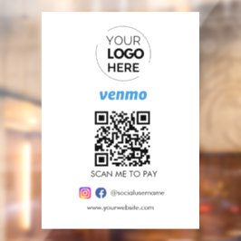 Venmo QR Code Zahlung | Scan to Pay Business Logo Fensteraufkleber