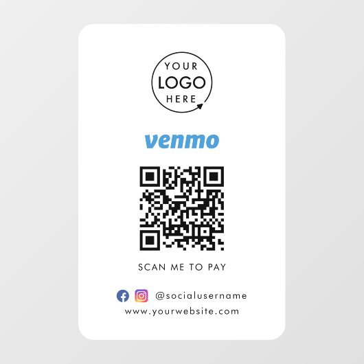 Venmo QR Code Zahlung | Scan to Pay Business Logo Fensteraufkleber (Blatt)