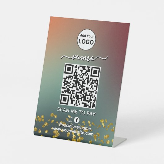 Venmo QR Code Zahlung | Scan to Pay Business Logo Sockelschild (Vorderseite)