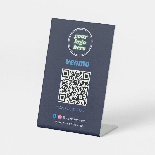 Venmo QR Code Zahlung | Scan to Pay Business Logo Sockelschild (Vorderseite)