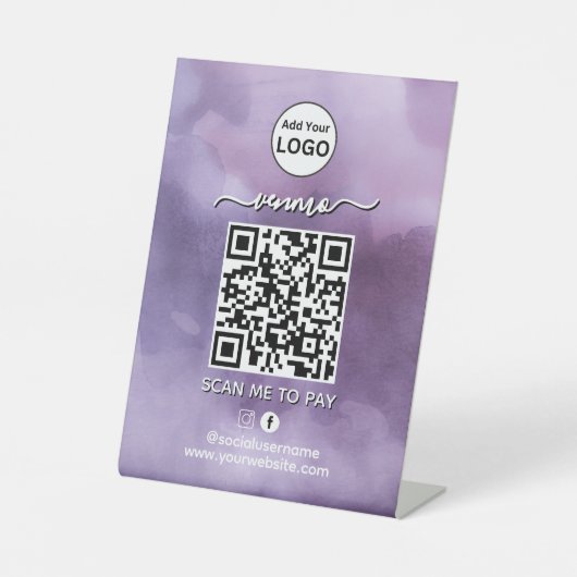 Venmo QR Code Zahlung | Scan to Pay Business Logo Sockelschild (Vorderseite)
