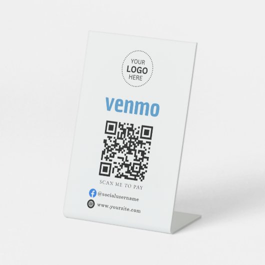 Venmo QR Code Zahlung | Scan to Pay Business Logo Sockelschild (Vorderseite)