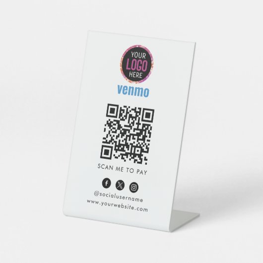 Venmo QR Code Zahlung | Scan to Pay Business Logo Sockelschild (Vorderseite)
