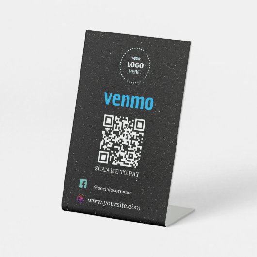 Venmo QR Code Zahlung | Scan to Pay Business Logo Sockelschild (Vorderseite)