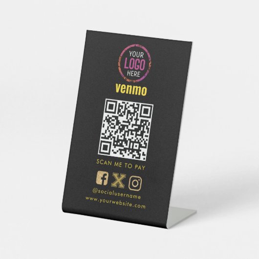 Venmo QR Code Zahlung | Scan to Pay Business Logo Sockelschild (Vorderseite)