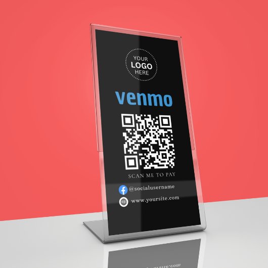 Venmo QR Code Zahlung | Scan to Pay Business Logo Sockelschild