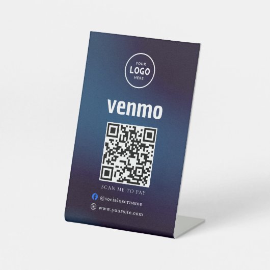 Venmo QR Code Zahlung | Scan to Pay Business Logo Sockelschild (Vorderseite)